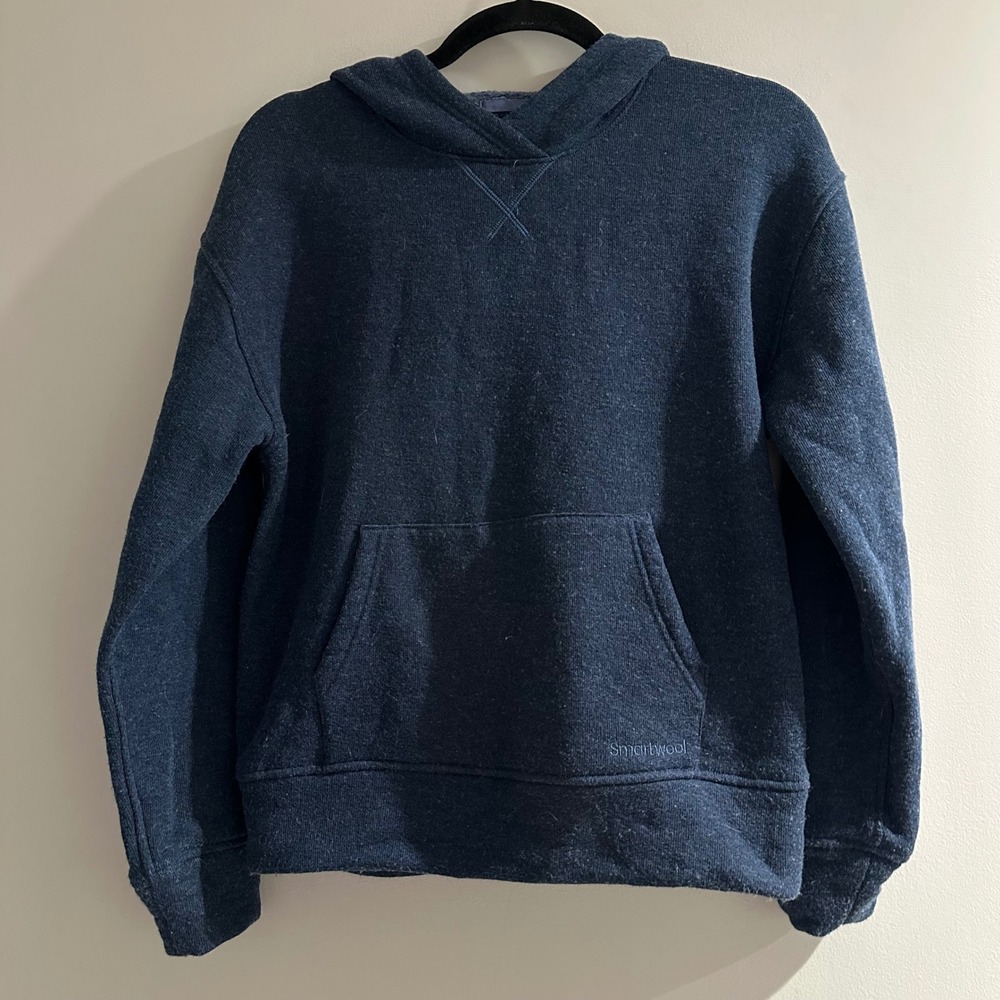 Smartwool Navy Blue Heathered Merino Wool Blend Hoodie XXS Kangaroo Pocket